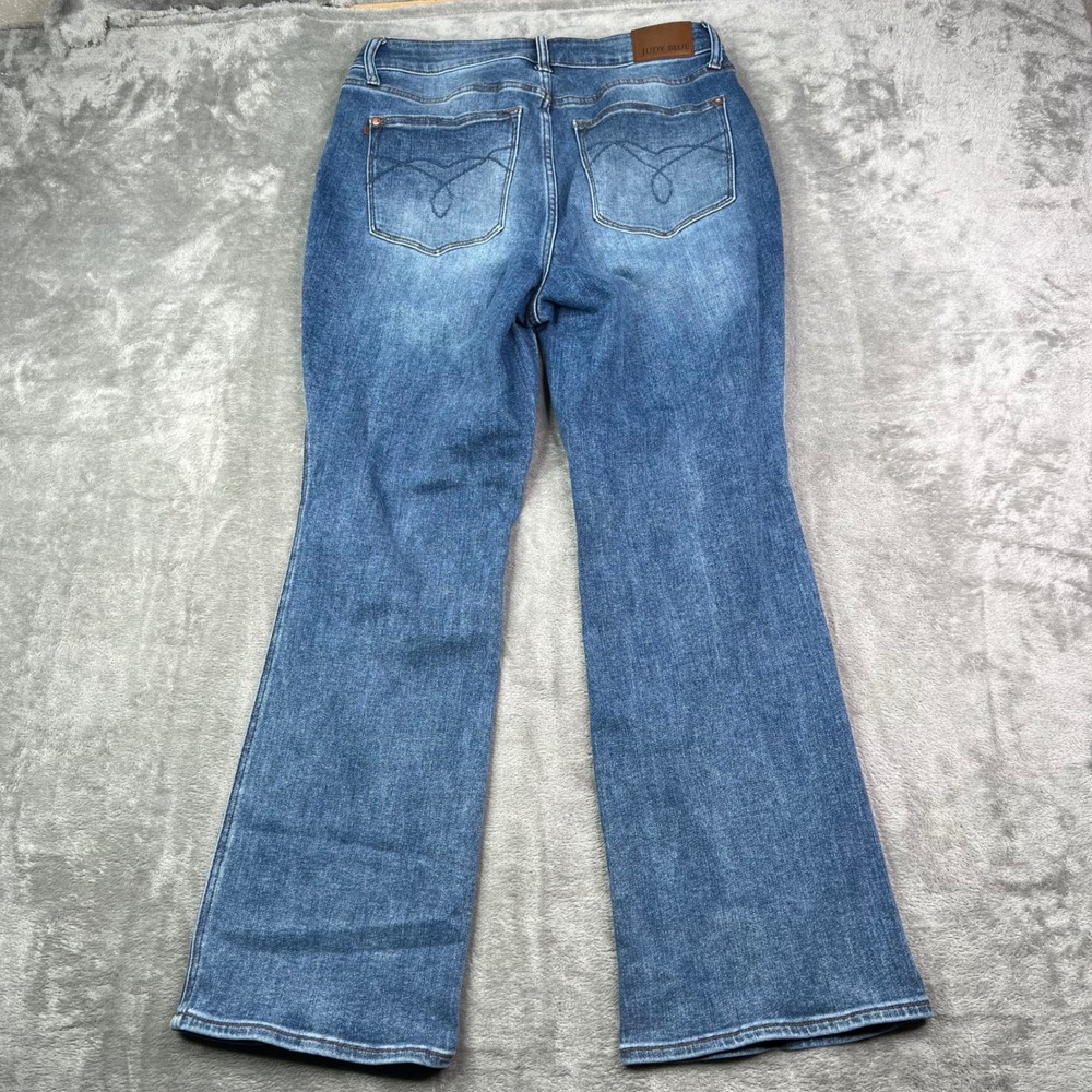 Judy Blue Flare Jeans Womens 14W Medium Wash Blue Stretch Embroidered Pockets - Picture 2 of 13